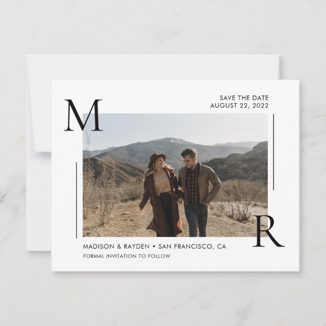 Simple Modern Initial Monogram with Photo  Save The Date (Front)
