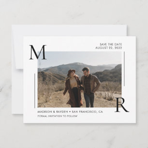 Simple Modern Initial Monogram with Photo Save The Date