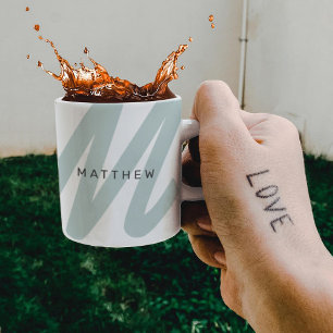    Simple Modern Initial & Name Sage Green & White Coffee Mug