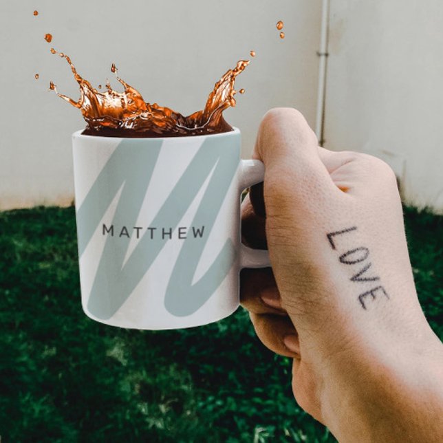    Simple Modern Initial & Name Sage Green & White Coffee Mug (Creator Uploaded)