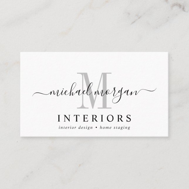 Simple Modern Interior Designer Script Business  Card (Front)