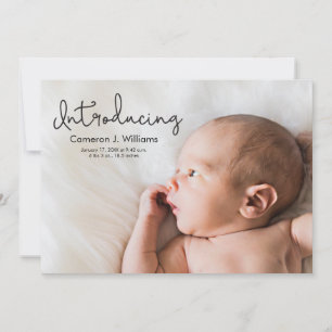 Simple Modern Introducing Script Baby photo Announcement