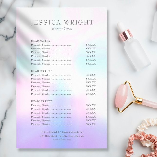 Simple Modern Iridescent Salon Service Menu (Creator Uploaded)