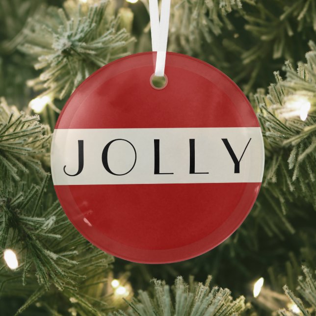 Simple Modern Jolly Christmas Holiday Red Glass Ornament (Insitu)