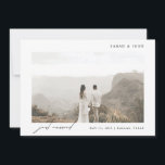 Simple Modern Just Married Script Photo Wedding An Announcement<br><div class="desc">Start your happily ever after with a chic and modern wedding announcement that tells your love story in the most beautiful way. This design features a horizontal (landscape) wedding photo on the front, with a sweet message on the back. The sleek and minimalistic design is perfect for the modern couple,...</div>
