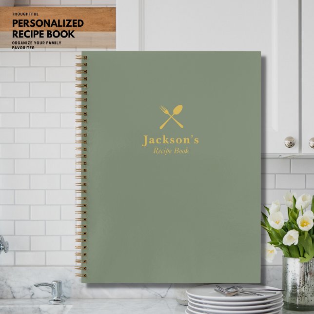Simple Modern Khaki and Gold Monogram Recipe Notebook (Creator Uploaded)