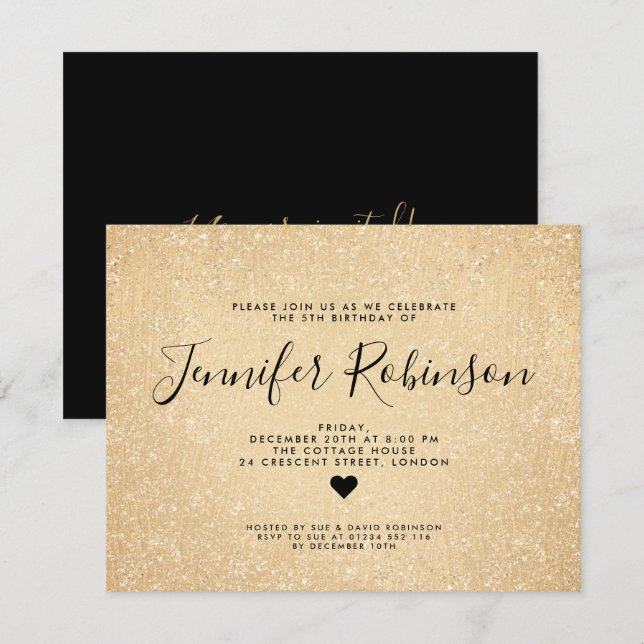 Simple Modern Kids Birthday Gold Glitter Paint Invitation (Front/Back)