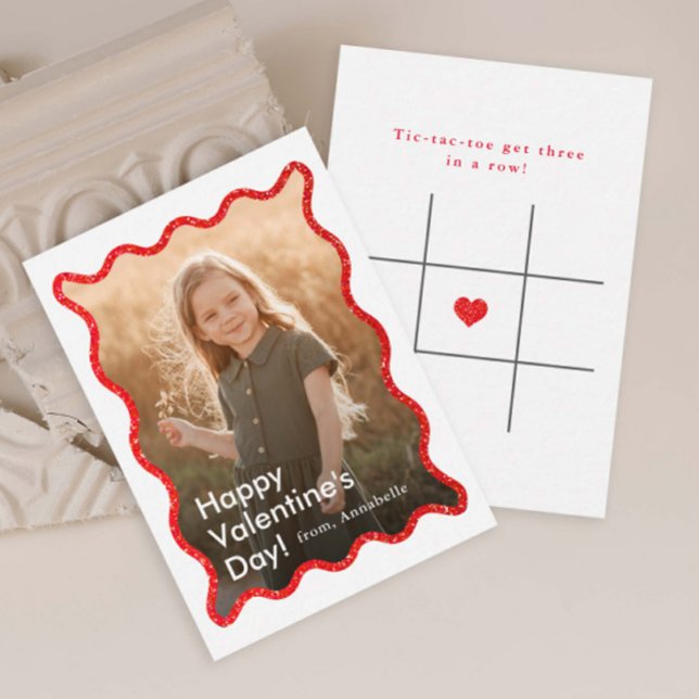 Simple Modern Kids Photo Classroom Valentine's Card (Modern Kids Photo Classroom Valentine's Day Card with Tic-Tac-Toe game on the back.)