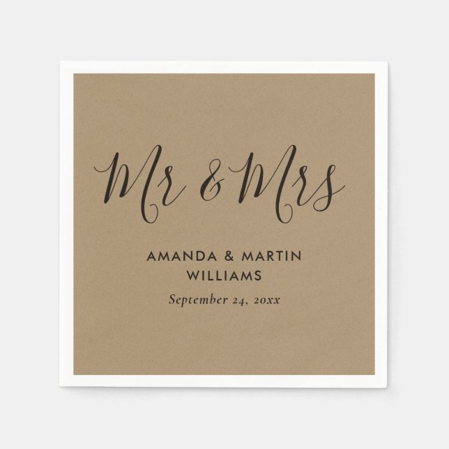 Simple Modern Kraft Script Wedding Napkin (Front)