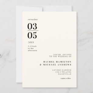 Simple, modern, large typography invitation