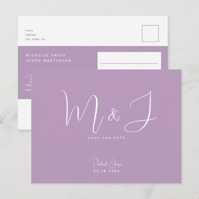  Simple Modern Lavender Wedding Save the Date Postcard (Front/Back)