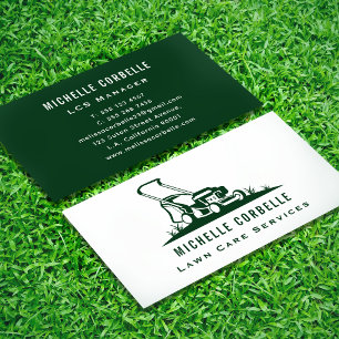 Simple Modern Lawn Service Green & White Business Card