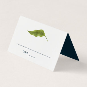 Simple Modern Leaf Deep Blue Elegant Place Card