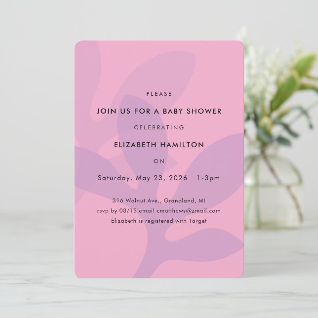 Simple Modern Leaf Design Baby Shower Invitation (Standing Front)