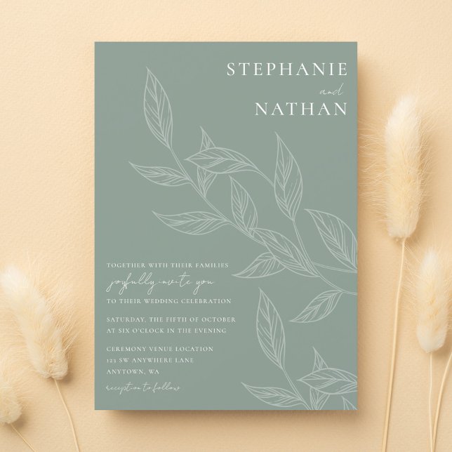 Simple Modern Leaves Sage Green Wedding Invitation (Creator Uploaded)