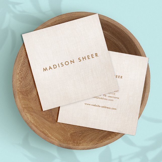 Simple Modern, Light Beige Linen Professional Square Business Card (Creator Uploaded)