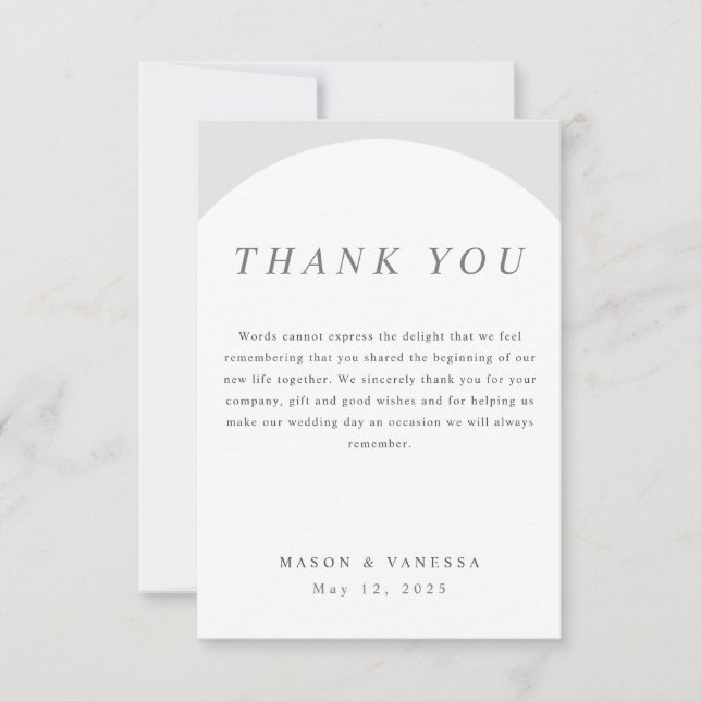 Simple Modern Light Gray Arch Flat Thank You Card (Front)