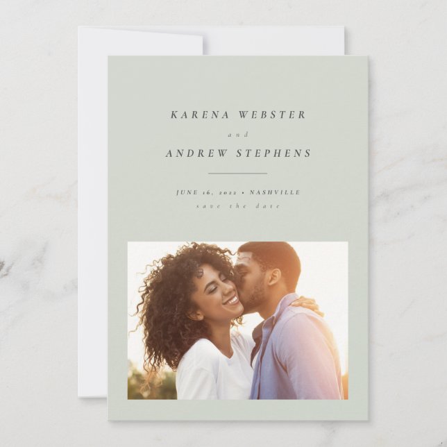 Simple modern light green photo save the date (Front)