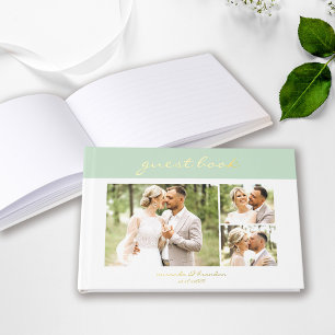 Simple Modern Light Olive Handwritten Script Photo Guest Book