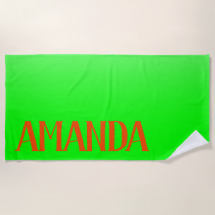 Simple & Modern Lime Green & Orange - Personalized Beach Towel