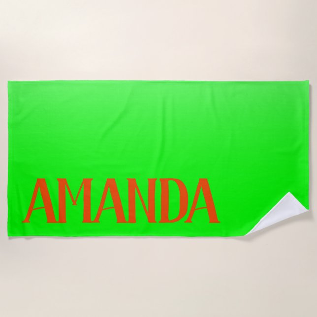 Simple & Modern Lime Green & Orange - Personalized Beach Towel (Front)