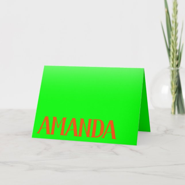 Simple & Modern Lime Green & Orange - Personalized Card (Front)