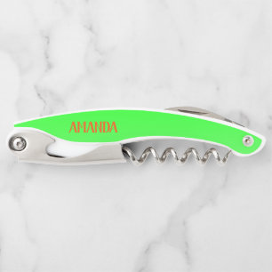 Simple & Modern Lime Green & Orange - Personalized Corkscrew