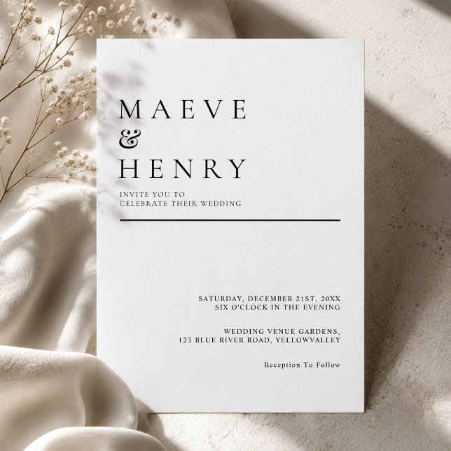 Simple Modern Line Black White Wedding Invitation (Creator Uploaded)