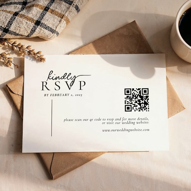 Simple Modern Line Script Qr Code Wedding RSVP Card (Creator Uploaded)