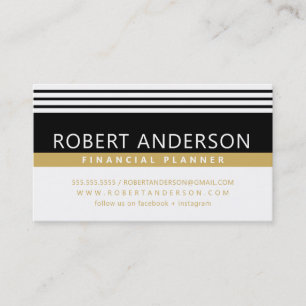SIMPLE MODERN LINES manly classy black old gold Business Card