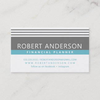SIMPLE MODERN LINES manly grey turquoise aqua blue Business Card