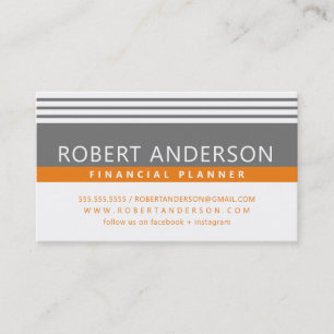 SIMPLE MODERN LINES manly medium grey bold orange Business Card