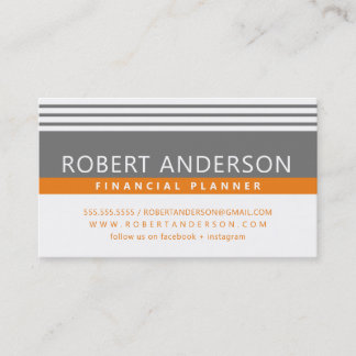 SIMPLE MODERN LINES manly medium grey bold orange Business Card