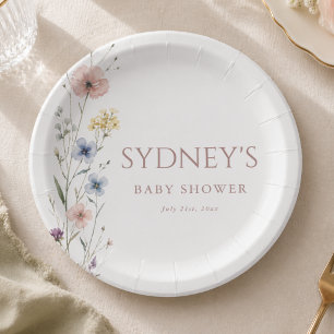 Simple Modern Little Wildflower Baby Shower Floral Paper Plate