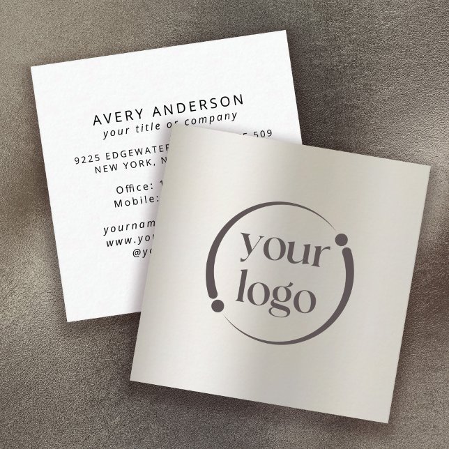 Simple Modern Logo on Pearl Metallic Square Business Card (Creator Uploaded)