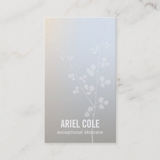 Simple Modern Luminous Grey Tree Branch Business Card (Front)