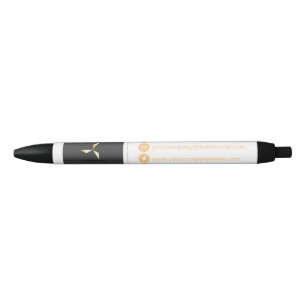 Simple Modern Luxury White & Gold Your Logo Black Ink Pen