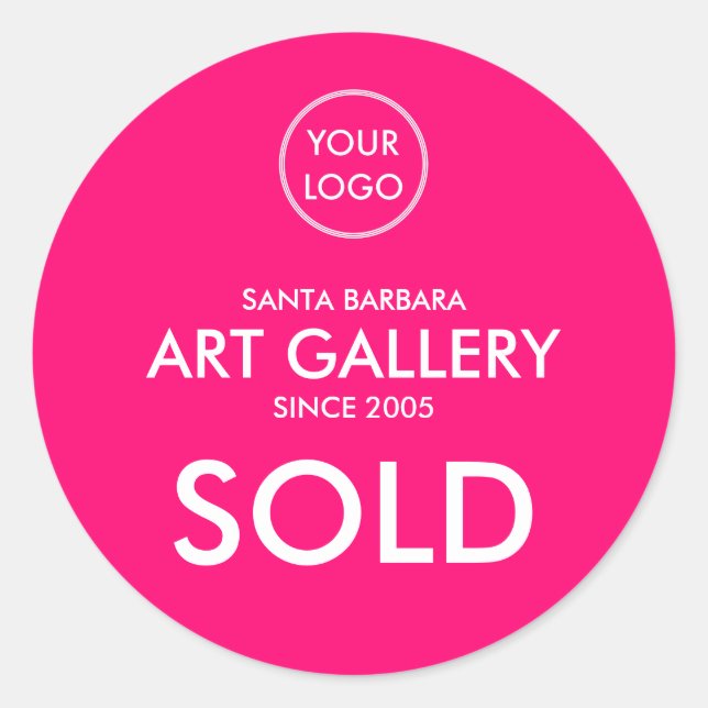 Simple Modern Magenta Add Logo Auction Sold Classic Round Sticker (Front)