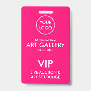 Simple Modern Magenta Add Logo Auction VIP Pass Badge