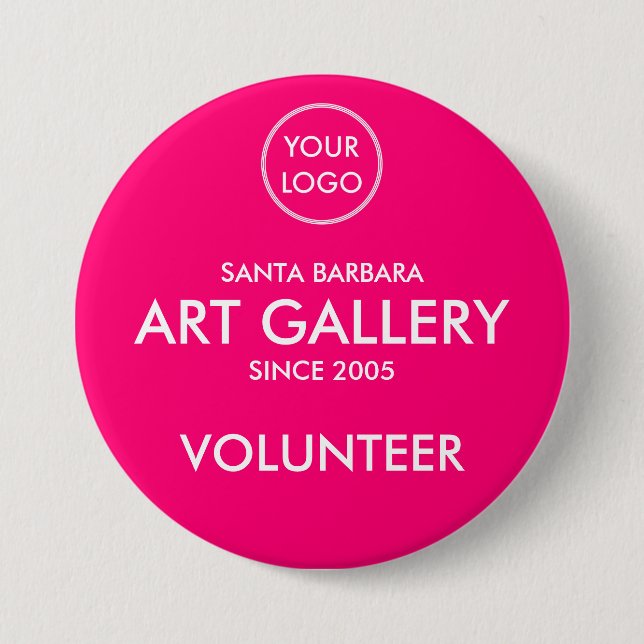 Simple Modern Magenta Add Logo Auction Volunteer 3 Inch Round Button (Front)
