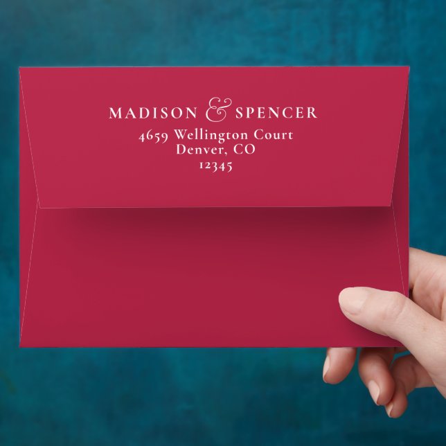 Simple Modern Magenta Pink White Wedding Envelope (Hand)