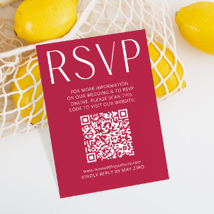 Simple Modern Magenta Wedding RSVP Online QR Code  Card