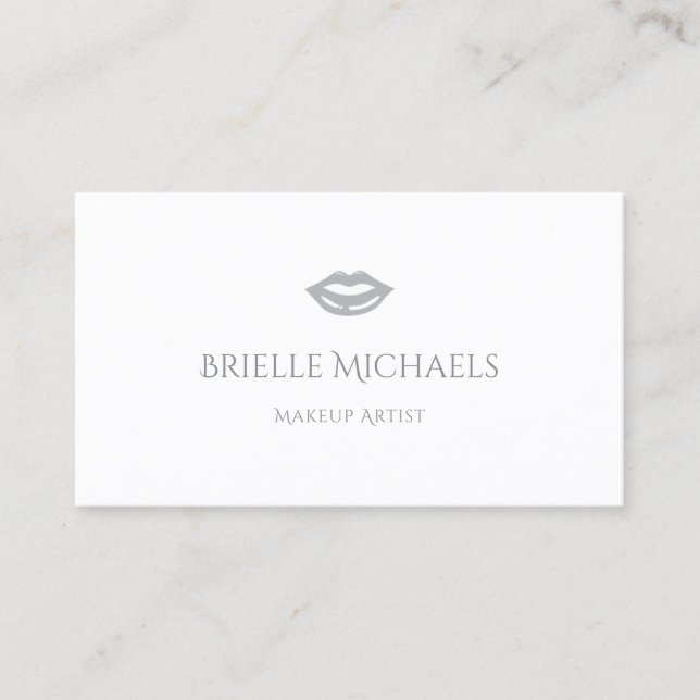 Simple Modern Makup Artist Chic Grey Lips Logo Business Card (Front)