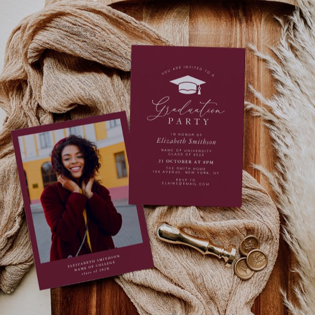 simple modern maroon graduation party invitation (Creator Uploaded)