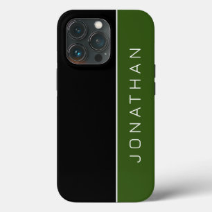 Simple Modern Masculine Black and Green with Name iPhone 13 Pro Case