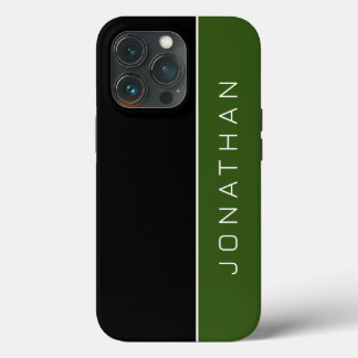 Simple Modern Masculine Black and Green with Name iPhone 13 Pro Case