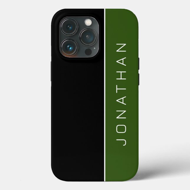 Simple Modern Masculine Black and Green with Name Case-Mate iPhone Case (Back)