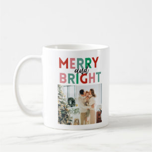 Simple Modern Merry & Bright Colourful One Photo Coffee Mug