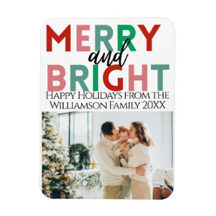 Simple Modern Merry & Bright Colourful One Photo Magnet
