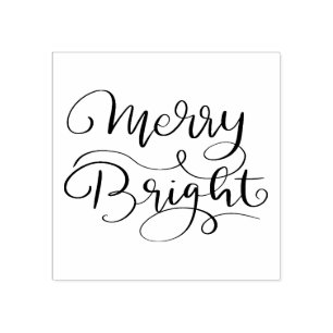 Simple Modern Merry Bright Holiday Script Rubber Stamp